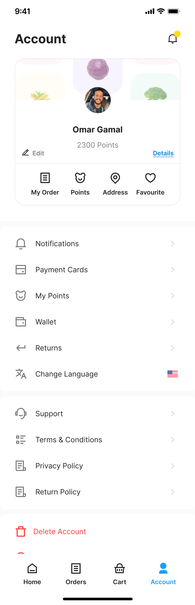 screen for the mobile application app describes how to delete account